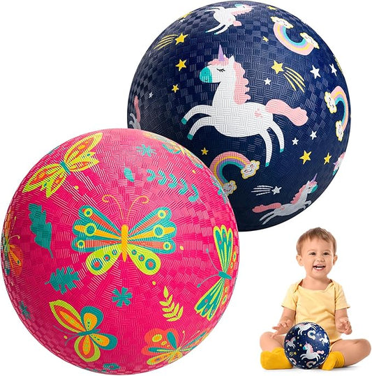 U&C Planet Playground Balls for Toddlers 1-3, 2 Pack 6 inch 8.5 inch Kickball for Kids Outdoor Indoor, Catoon Rubber Balls with Pump, Child Gift for Boys Girls 1-3 3-5 5-10