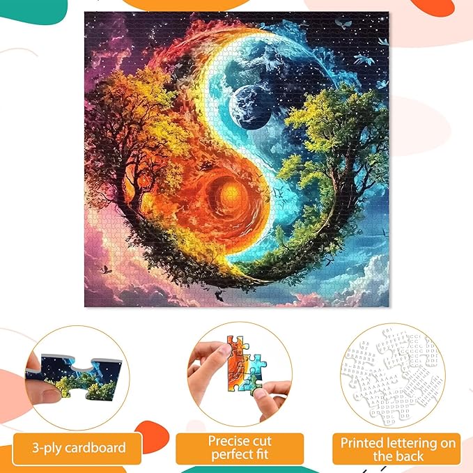 1024 Piece Yin Yang Tree Jigsaw Puzzle for Adults, Nature Earth Puzzles for Adults 1000 Pieces, Challenging Puzzle for Friends Family Activity Game Nights, Finished Size 19.7" x 19.7"