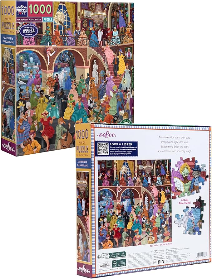 eeBoo 1000 Piece Puzzle - Alchemist's Masquerade Jigsaw Puzzle for Adults, Square 23" x 23" Made with Recycled Board & Vegetable-Based Ink