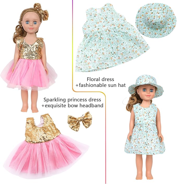 MSYO 10 Sets Doll Clothes Set for 17 - 18 Inch Dolls, 20 Pcs Fashion Outfits with Dresses & Accessories, Cute Doll Costumes for Girl Dolls