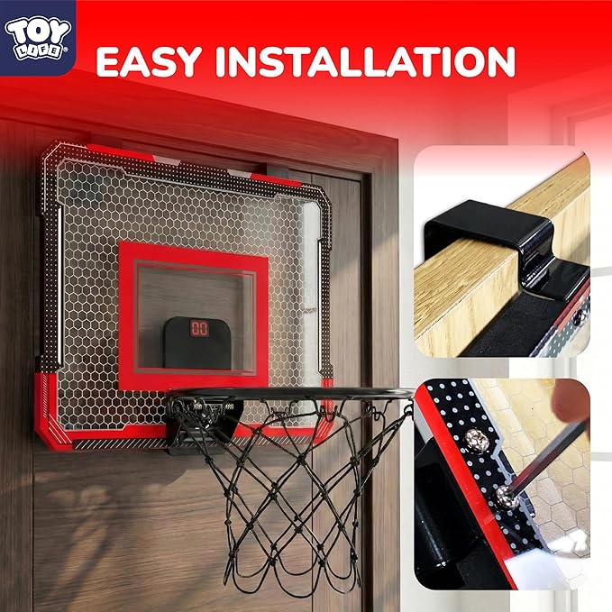 TOY Life Basketball Hoop Over The Door for Kids, Teens, Adults - Indoor Mini Hoop for Room, Office with 4 Balls - Basketball Goal