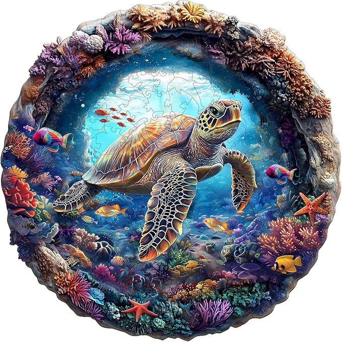 Wooden Puzzles for Adults, 3D Vision Turtle Wooden Jigsaw Puzzles with Unique Shape, Adult Jigsaw Puzzle, Birthday Gifts for Adults, 11.4"x11.4"-200pcs