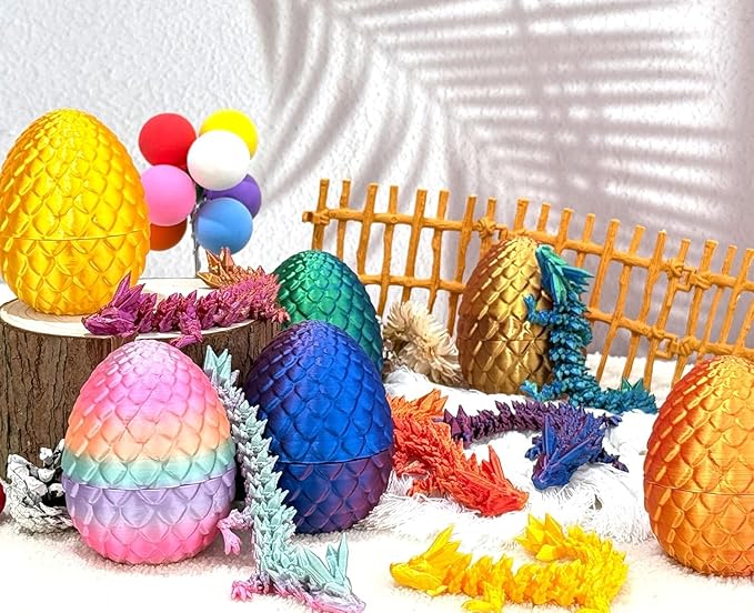 3D Printed Dragon Easter Egg,12in. Articulated Crystal Dragon Fidget Toy,Perfect Basket Essentials Stuffers (1set & 12inch CandyMulti)