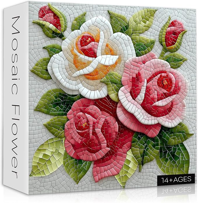 Impossible Mosaic Puzzles for Adults 1000 Pieces, Unique Rose Flower Puzzle, Beautiful Floral Jigsaw Puzzles, Hard Challenging Puzzles for Adults
