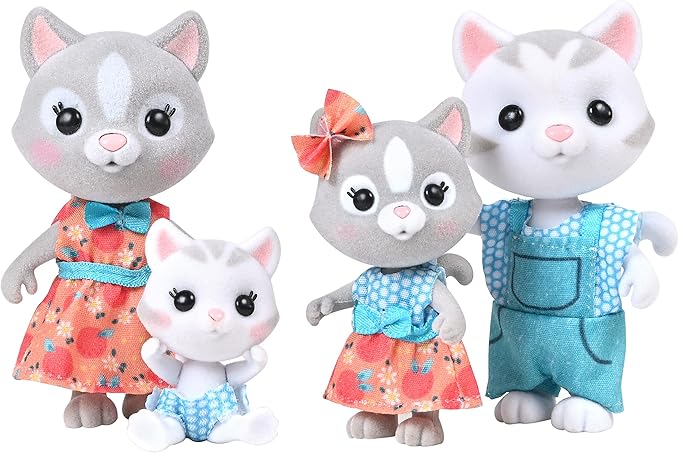 Honey Bee Acres The Purringtons Cat Family, 4 Miniature Doll Figures, Small