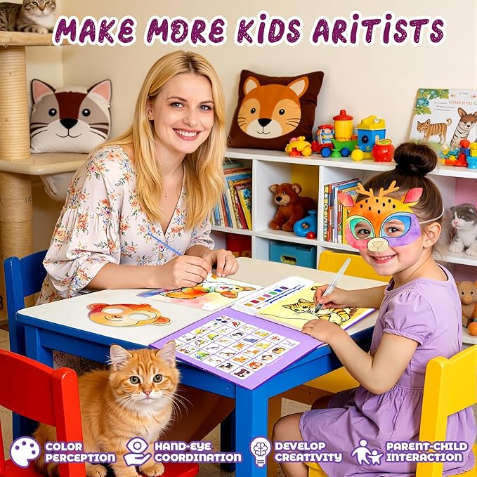 Paint with Water Coloring Books for Kids, Mess Free Watercolor Painting Kit with Animal Mask, Painting Activity for Kids Ages 3-5 4-8, Arts Crafts Drawing Gift Toy for Boy Girl