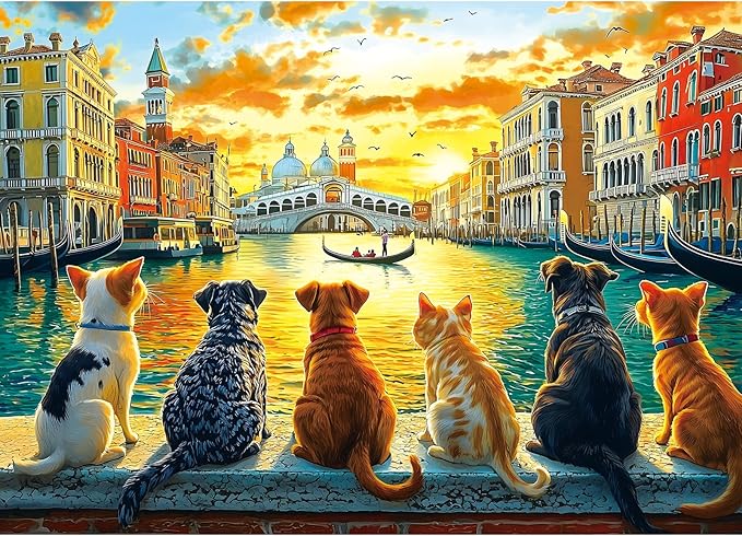 1000 Piece Jigsaw Puzzle for Adults, Sights of Venice with Dogs Challenging Puzzles for Adults 1000 Pieces, Party Game Gifts Decoration (27.5 x 19.7 Inch)
