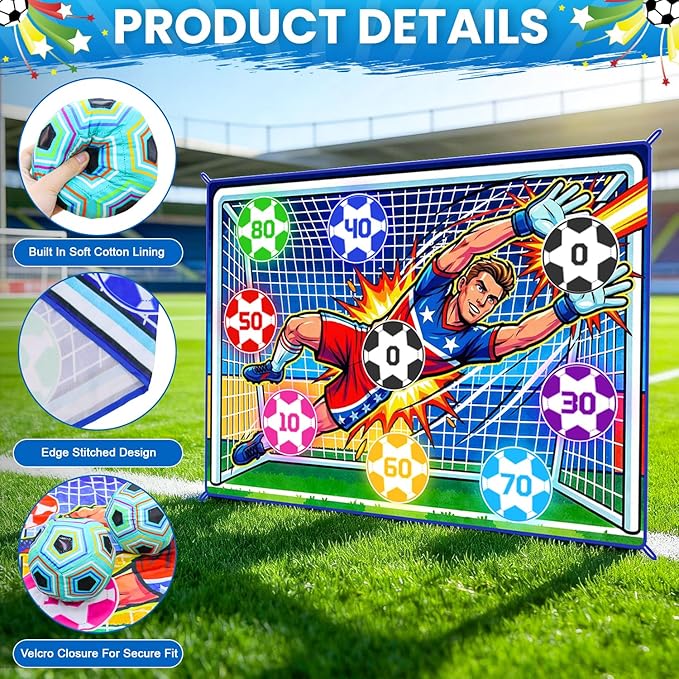 Upgraded Toy Soccer Game Set for Kids, Indoor Outdoor Backyard Toss Soccer Goal Game with 2 Balls, 1 Flannel Target, Soccer Toys for Boys and Girls 3-5 6-8 8-12 Years Old Kids Birthday