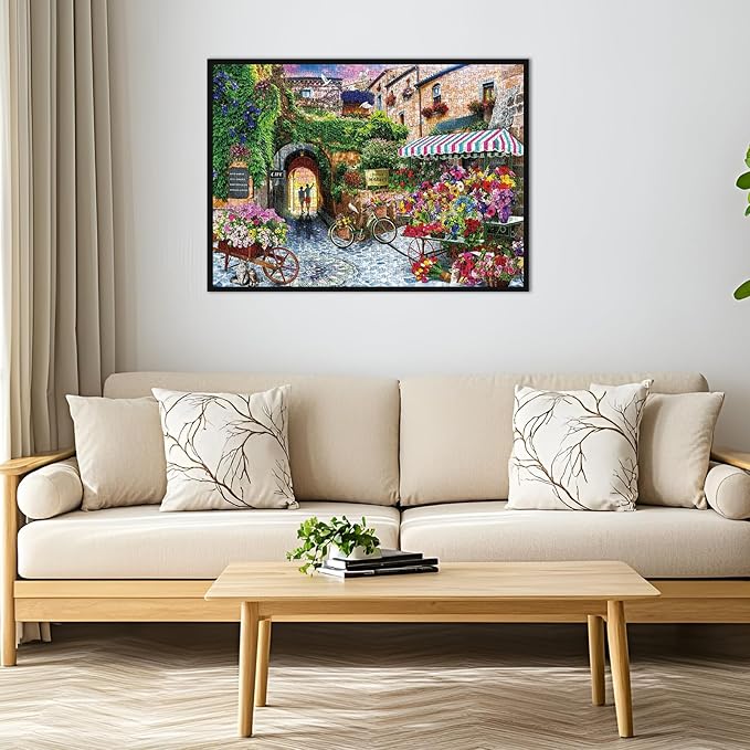 Puzzle for Adults 1000 Pieces, European Mediterranean Flower Village Street Puzzle, Challening Impossible Difficult Hard Fun 1000 Pieces Jigsaw Puzzles for Adults