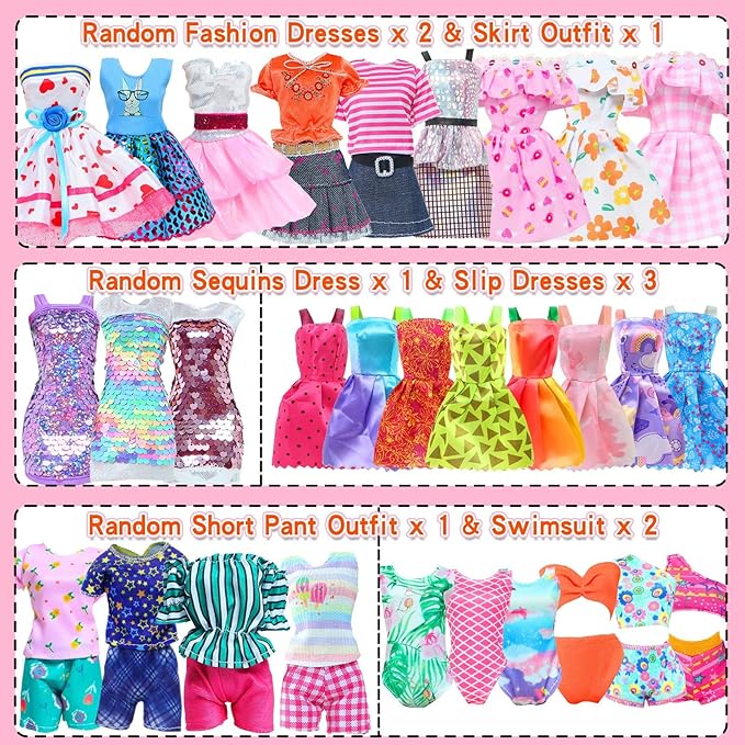 127pcs Doll Clothes Accessories and Closet for 11.5 inch Girl Doll,Dollhouse Wardrobe Storage Fashion Dress Gowns Outfits Swimsuits Tops Bottoms Shoe Rack High Heels Hangers Necklaces for 1/6 Dolls
