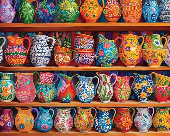White Mountain 1000 Piece Jigsaw Puzzle Colorful Vase Collage Puzzles with Large Pieces Gift for Adults and Family 24"x30" - Pretty As A Pitcher
