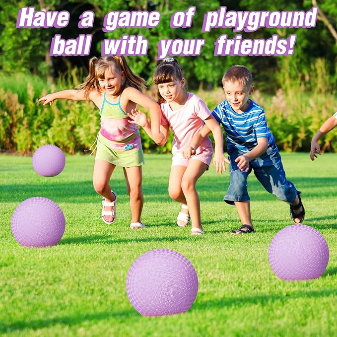6 Pcs Macaron Playground Balls 8. 5 Inch Pastel Color Rubber Bouncy Balls for Kids Inflatable Colored Dodgeball Kickball Handball for School Backyard Beach Indoor Outdoor Games (Purple)