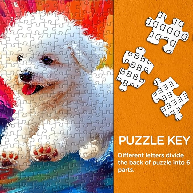 Dog Jigsaw Puzzles 1000 Pieces, Larkipuzz Cute Puppy Puzzles for Adults Bichon Frize, Impossible Gradient Colorful Rainbow Art Theme as Wall Decor