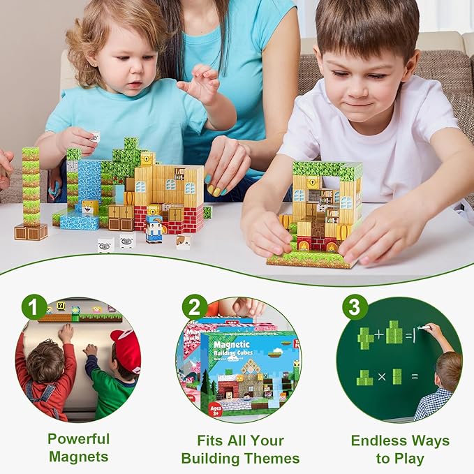 200PCS Magnetic Building Blocks Set, Magnetic Tiles Kids Build Cubes STEM Game Toys, Build Forest World Set, Christmas Birthday Gifts for Boys & Girls Age 3 4 5 6 7 8 9 10, 0.8 in Size