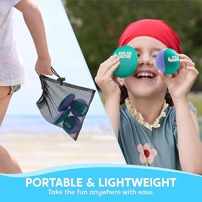 SYNCFUN 4 Pcs Skip Water Balls,Splash Water Bouncing Balls with Mesh Bag, Beach Toys for Kids, Pool Toys for Friends and Family, Fly Swimming Game Adults, Boys,Teens, Great for All Ages