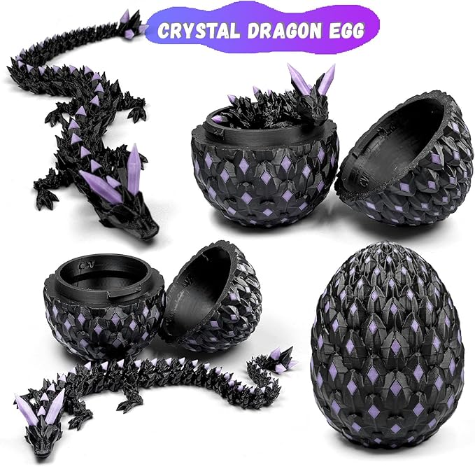 3D Printed Dragon Egg,Dragon Eggs Glow in with Dragon Inside Dark Articulated Animals Fidget Toy,Home Office Decor Executive Desk Toys for Autism/ADHD (Luminous Red)
