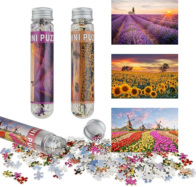 MISITU Small Jigsaw Puzzles for Adults Mini Puzzles 150 Pieces Micro Pieces Small Puzzle Challenging Difficult Puzzles Travel Puzzle Lavender Tulip Sunflowers Jigsaw Puzzle 6 x 4 inch 3 Pack