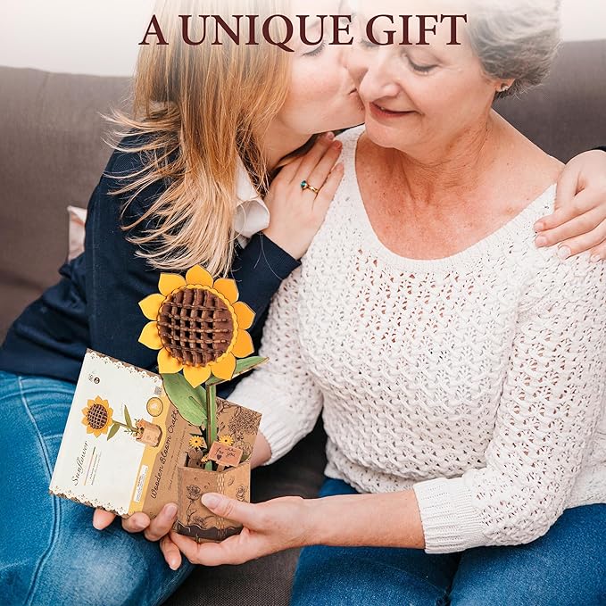 ROBOTIME Sunflower 3D Wooden Puzzle for Adults - DIY Crafts Building Kit, Relaxing Stress Relief Home Decor Art Model, Unique Birthday Gift for Mom, Women, Her