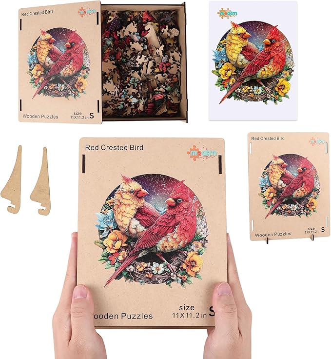 MEATRN Winter Cardinals Puzzles for Adults, Fun Educational Wooden Puzzle, Christmas Decorative Gift, Relaxing Wood Puzzle Game for Family & Friends, 206 Pcs, 11x11.2 in