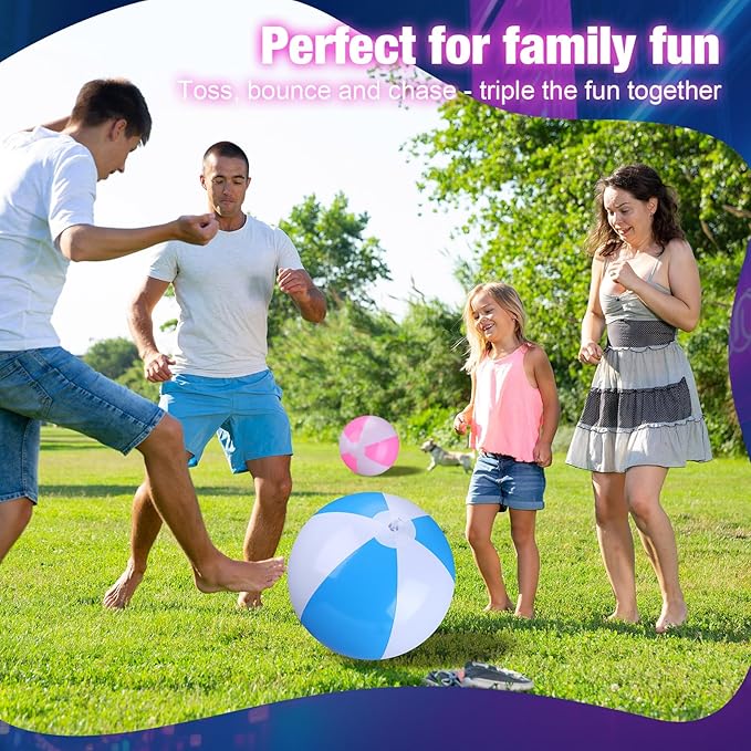 4 Pcs Light up Beach Balls 16'' Jumbo Pool LED Balls Glow in the Dark Neon Giant Inflatable for Summer Hawaiian Tropical Theme Beach Party Decor Water Accessory (Colorful)