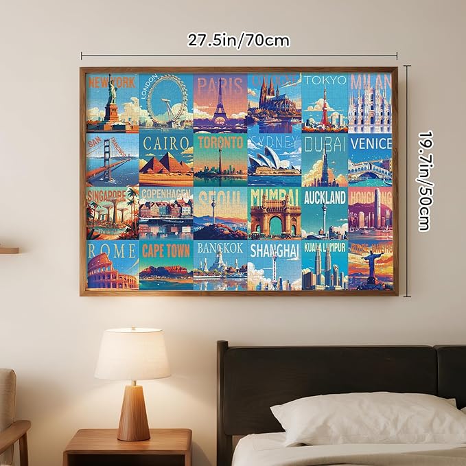 rokt&razo, Global City Tour, 24 Mini Pack Jigsaw Puzzles, 1000 Pieces Daily Challenge Pack with Reference Poster, Advent Calendar, Family Game Nights, Finish Size 27.5 * 19.7 in (Index on The Back)