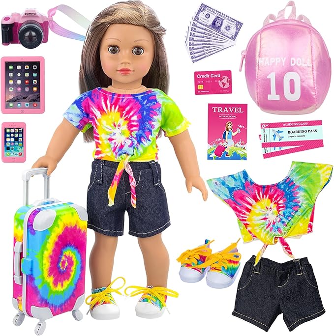 Ecore Fun 18 inch Girl Doll Suitcase Travel Luggage Accessories Play Set - 18" Doll Carrier Storage, Including Suitcase Camera Cell Phone Shoes ect…
