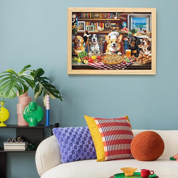 BenBen 1000 Piece Puzzle for Adults, 4 Pack Jigsaw Puzzles with Letters or Patterns on Back, World Landscape, USA Landmarks, Dogs' Dinner Party, Jungle Parrots
