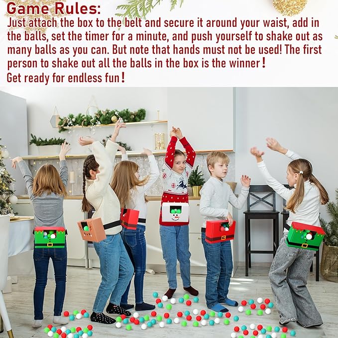 4 Sets Christmas Swing Shaking Balls Game Set Christmas Novelty Twerk Game 40 Balls, Ribbon, Cardboard Boxes Fun Xmas Party Games for Family Large Group Winter Holiday Party Indoor Outdoor