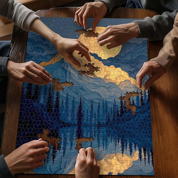 Mountain Puzzles for Adults 1000 Piece, Nature Puzzle Features Forest Tree Moon Grand Canyon, Landscape Scenic Paper Cut Art Challenge Jigsaw Puzzle