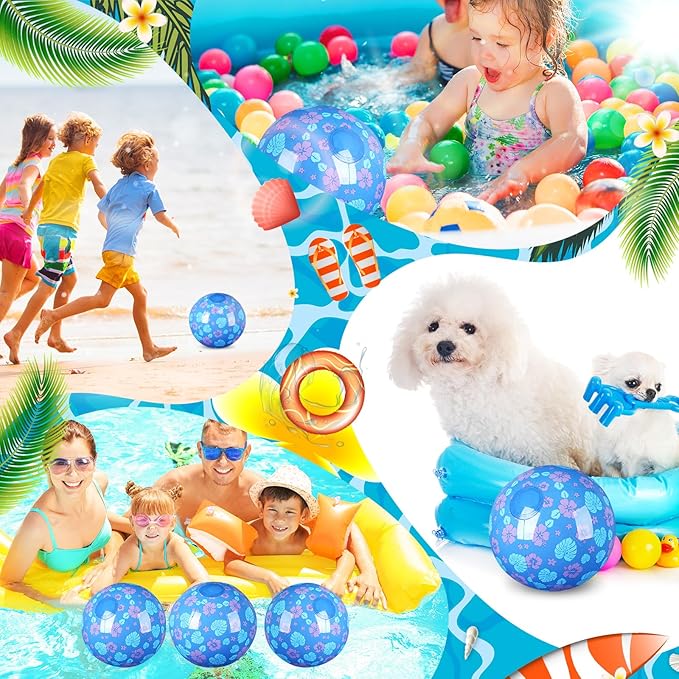 Leyndo 12 Pack Hawaiian Leaves Flowers Beach Ball for Kids 7.87" Bulk for Summer Pool and Beach Game Gifts and Birthday Party Supplies and End of The Year Class Party Decoration Favors