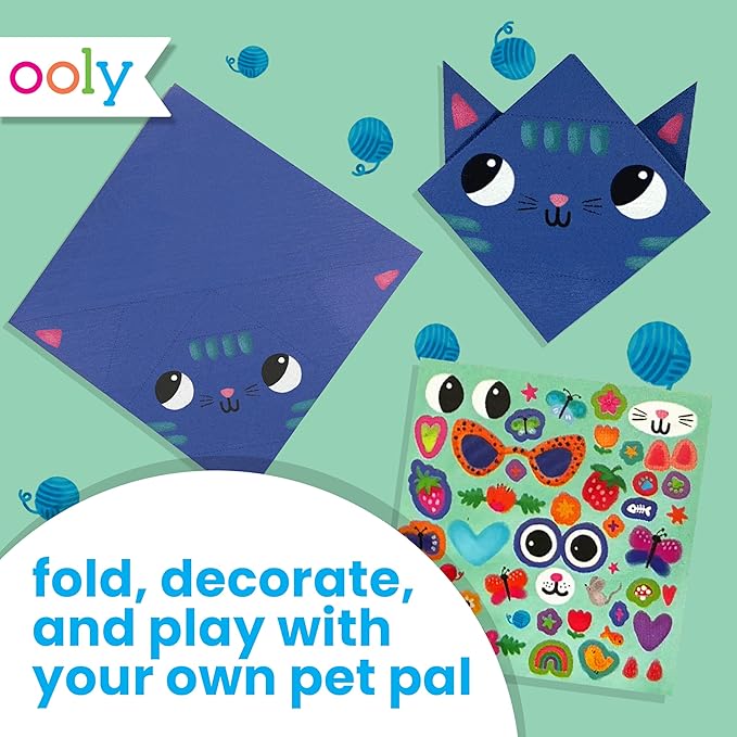 Ooly DIY Paper Kit, 24 Animal Origami Designs & Stickers, Kit Includes 12 Completed, 6 Blank and 6 Color-in Folding Pet Origami Designs