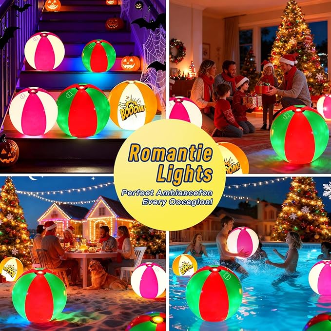 MIAOKE Funny and Playful Pool Toys 16 Inch 3 Pack- LED Beach Ball with Remote Control,Suitable for Pool Games Night Summer Pool Party,Outdoor Everybody Family Games(Red Green Orange Each 1 Pc)