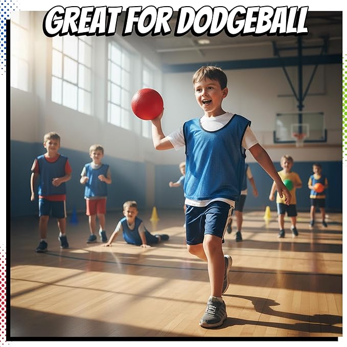 7-inch Dodgeballs For Kids & Adults (6 Pack) - Rubber Kickball Playground Four Square Balls With Pump - Colorful Indoor Or Outdoor Play Sports Balls For School PE Class, Recess, Backyard Game