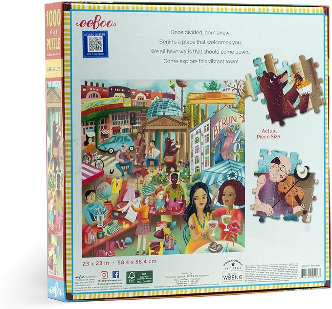 eeBoo 1000 Piece Puzzle - Berlin Life Jigsaw Puzzle for Adults, Square 23" x 23" Made with Recycled Board & Vegetable-Based Ink