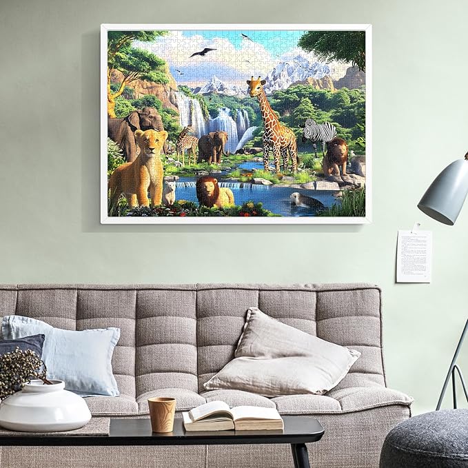 1000 Pieces Puzzles for Adults,Animal World Jigsaw Puzzles 1000 Pieces Lions Elephants Giraffe Animals Puzzles Games Unique Cool Puzzles Family Activity Great Gift for Family Friends 28x20 in