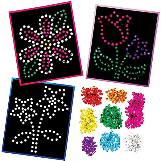 Baker Ross AT386 Flower Sequin Craft Pictures - Pack of 5, for Children to Decorate and Personalise Arts Projects, Ideal Groups, Home Crafting, Class Room Activities