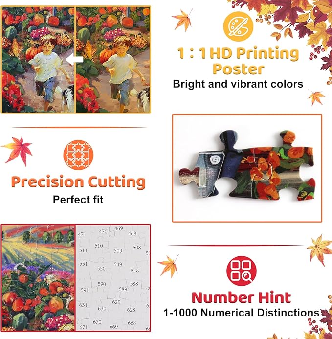Fall Harvest Thanksgiving Puzzle - 1000 Piece Jigsaw Puzzle for Adults - Challenging Puzzle Perfect for Game Nights Home Decor