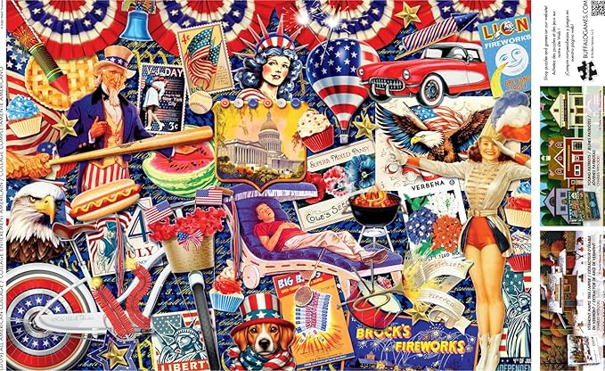 Buffalo Games - Kate Ward Thacker - All American Collage - 500 Piece Jigsaw Puzzle Colorful Puzzle for Adults – Precision-Cut Pieces, Beautiful Artwork, and Hours of Relaxing Fun