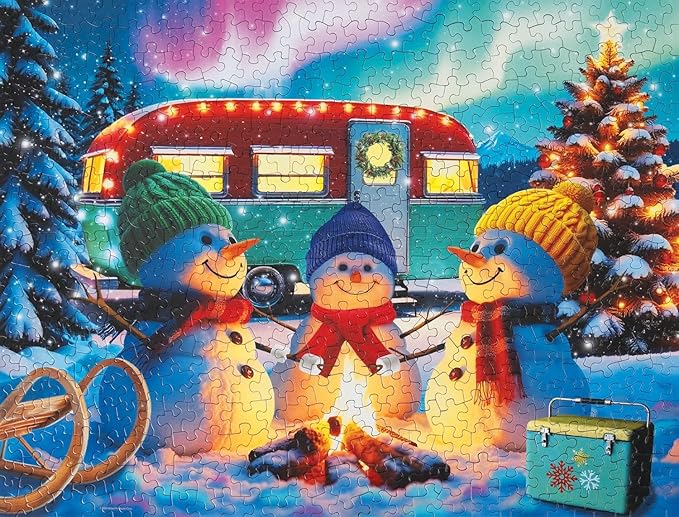 Springbok Christmas Campers 500 Piece Puzzle for Adults and Families - Snowmen Love Camping in The Cold