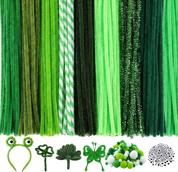 X Hot Popcorn 790 Pcs Pipe Cleaners Green Pipe Cleaners Bulk Pipe Cleaners Craft Chenille Stems for DIY Art Craft St. Patrick's Day Party Decorations