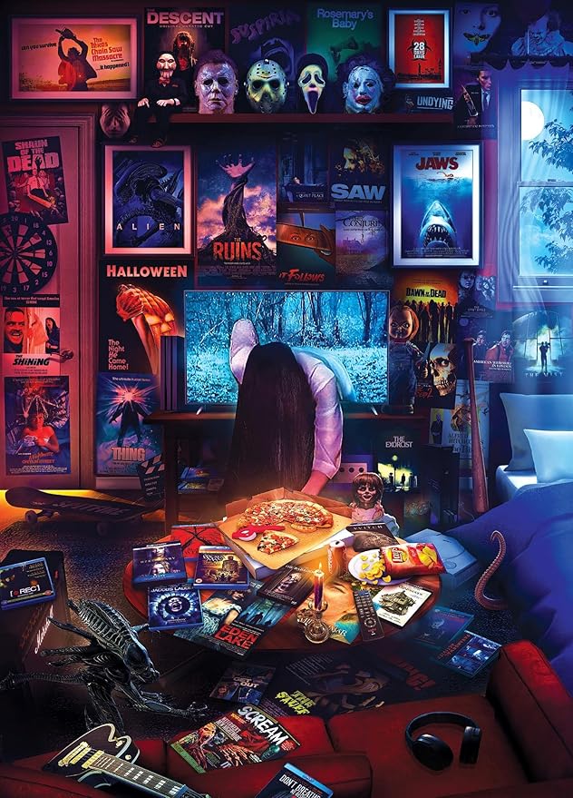 House of Horrors and Scary Movies 1000 Piece Jigsaw Puzzle by Rachid Lotf | Interactive Brain Teaser Board Game for Adults, Educational Toys & Games | 28 x 20 Inches (Pack of 2)