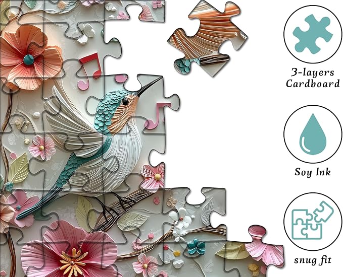 Songbird Puzzle for Adults 1000 Pieces, Birds Flower Garden Relief Art Puzzle, Nature Floral Animal Jigsaw Puzzle Challenge