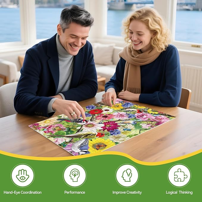300 Piece Puzzles for Adults, 300 Piece Puzzles for Adults Large Piece, Spring Flowers Birds Butterflies Jigsaw Puzzle, Challenging Puzzle Perfect for Game Nights, 20.5 X 15 in
