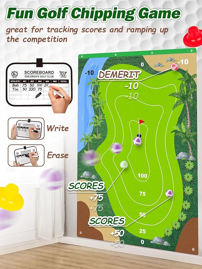 Liberry Kids Golf Set for 3 4 5 6 7 Years Old Boys Girls, Golf Chipping Game with Mat, Sticky Balls, Retractable Clubs, Storage Bag, Indoor Outdoor Sports Toy Gift Toss Game