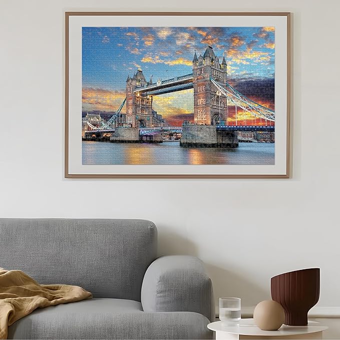 1000 Piece Jigsaw Puzzles for Adults Teens Kids - Fine Art Challenging, London Tower Bridge 1000Pcs Puzzle, Family Game Gift, Size 27"x20"