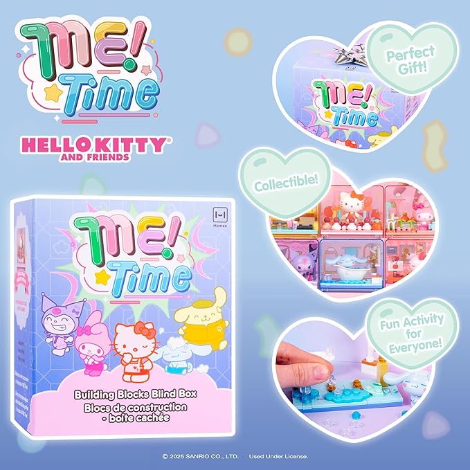 Hamee Sanrio Hello Kitty and Friends 'Me Time' Cute Building Blocks Blind Box – 1 Pc. Mystery Set (Birthday Gift, Party Favor, Gift Basket Filler, Stress Relief, Collectible Toy, Relaxation)