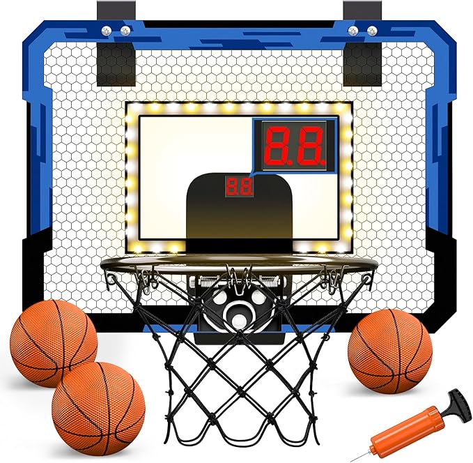 QDRAGON Mini Basketball Hoop, Over The Door Indoor, with 3 Balls/Inflator/Breakaway Rim, Basketball Toy Gifts for Kids and Adults, Suit for Bedroom/Office/Outdoor