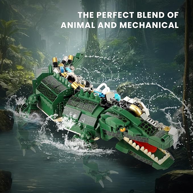 Ideas Mechanical Crocodile Building Set - Alligator Animal Toy with Display Stand and Light, Compatible with Lego Dinosaur, STEM Gift for Adults & Teens Boys Ages 14+ (996 PCS)
