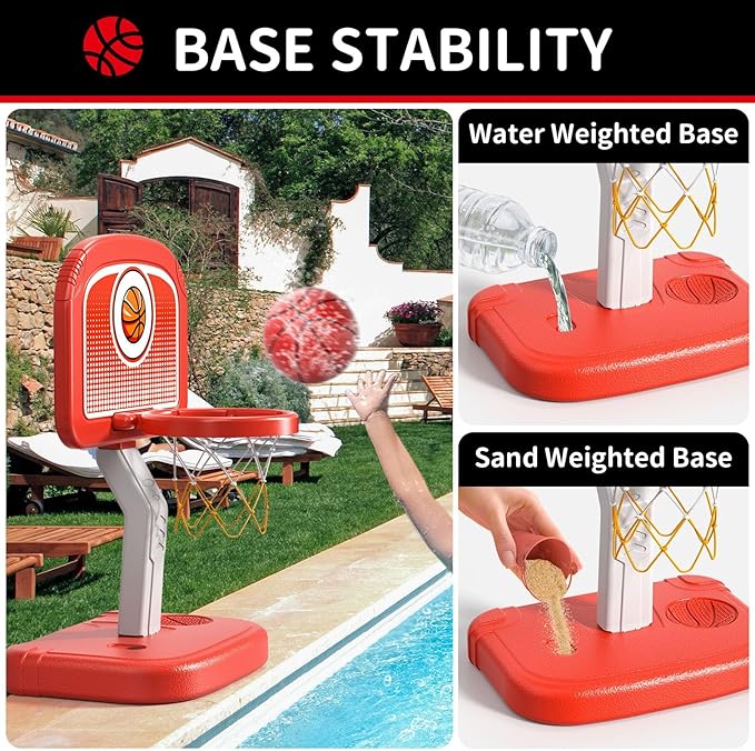 Outdoor Basketball Hoop Toys for Toddlers 3 4 5 6 7 8-12 Years Boys, Swimming Pool Basketball Hoop Outside Toys with 4 Balls, Poolside Basketball Game Toy Gifts for Kids Ages 4-8 8-12 Boys Girls