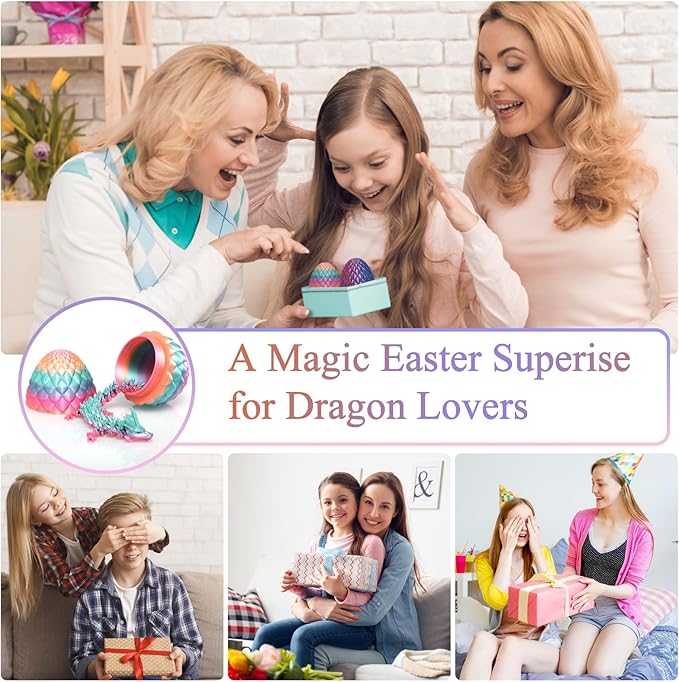 3D Printed Dragon Easter Egg,12in. Articulated Crystal Dragon Fidget Toy,Perfect Basket Essentials Stuffers (1set & 12inch CandyMulti)
